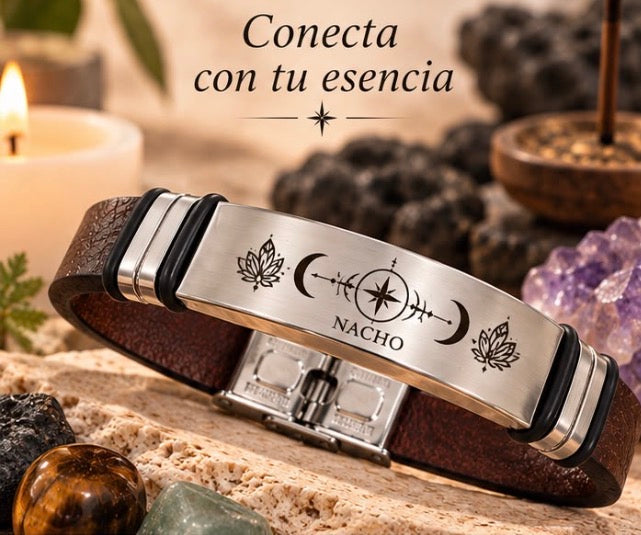 Pulsera Energía Brújula y Loto Personalizada