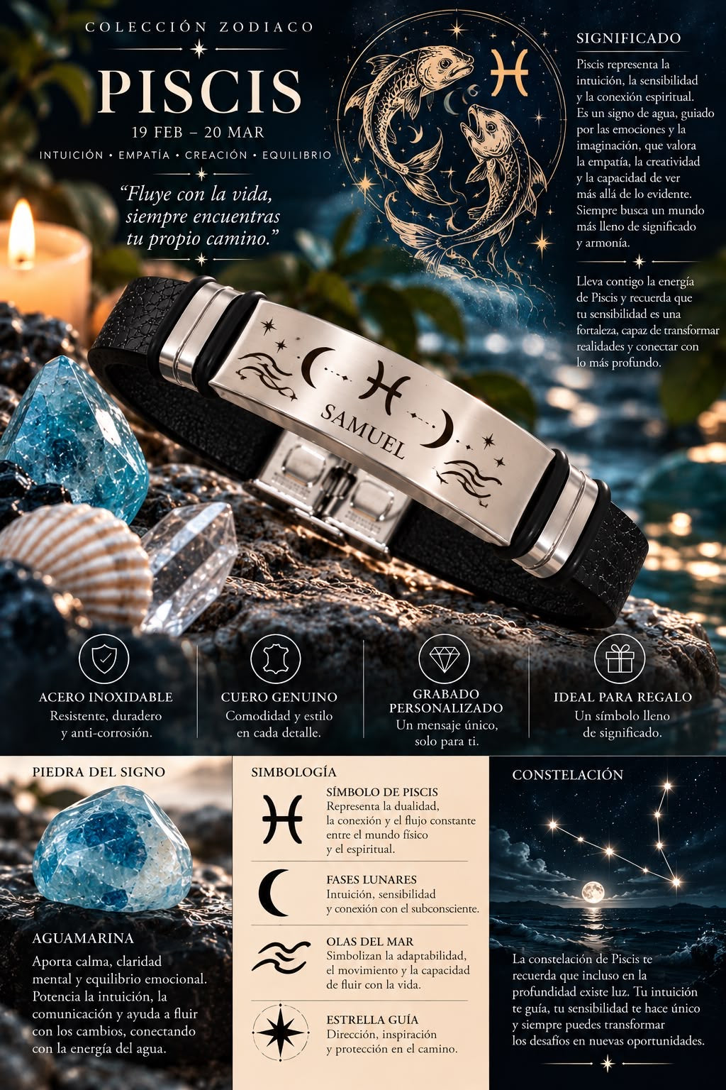 Pulsera Zodiaco Piscis Personalizada