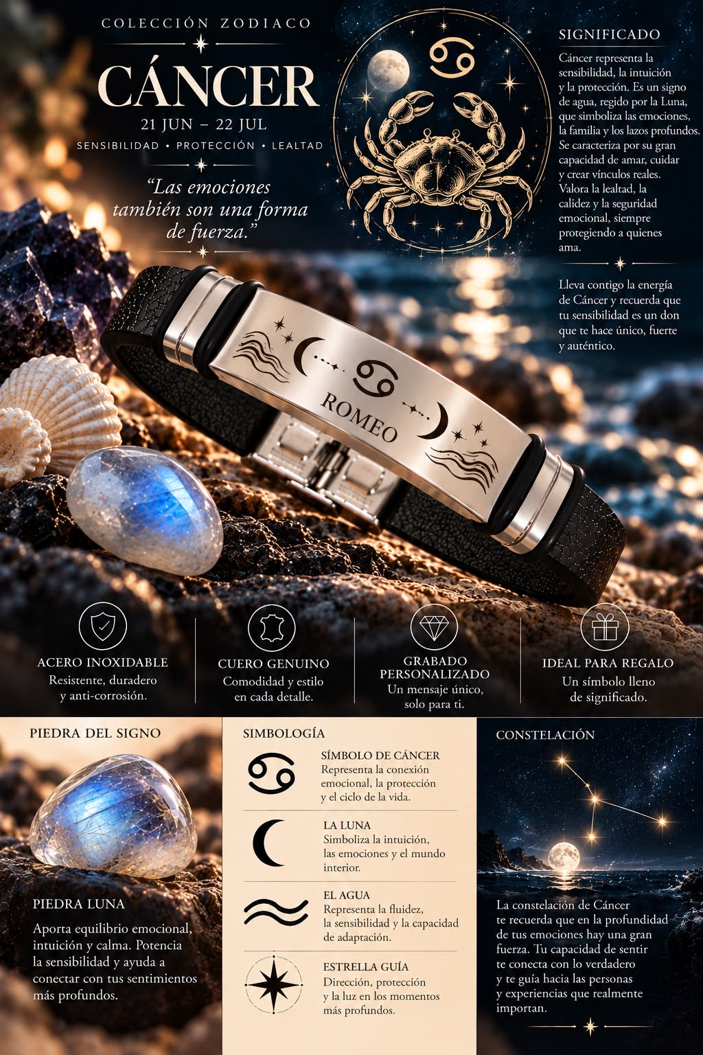 Pulsera Zodiaco Cáncer Personalizada