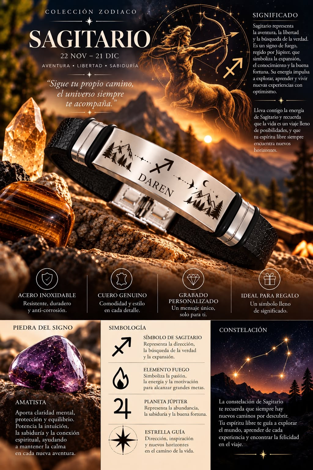 Pulsera Zodiaco Sagitario Personalizada