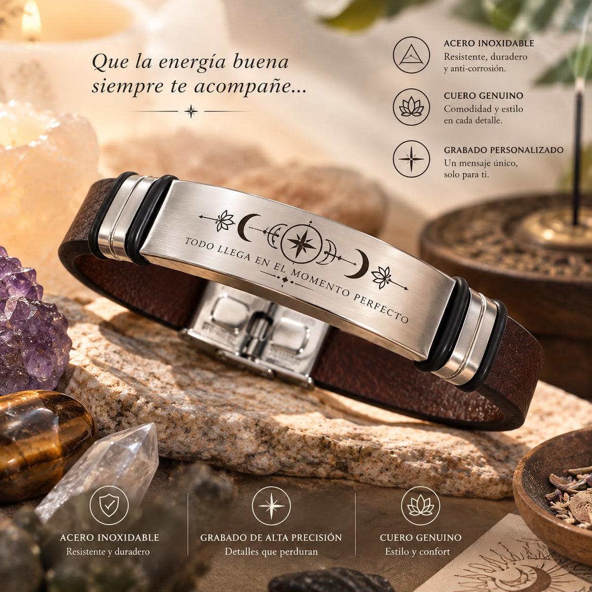 Pulsera Energía Todo Llega en el Momento Perfecto