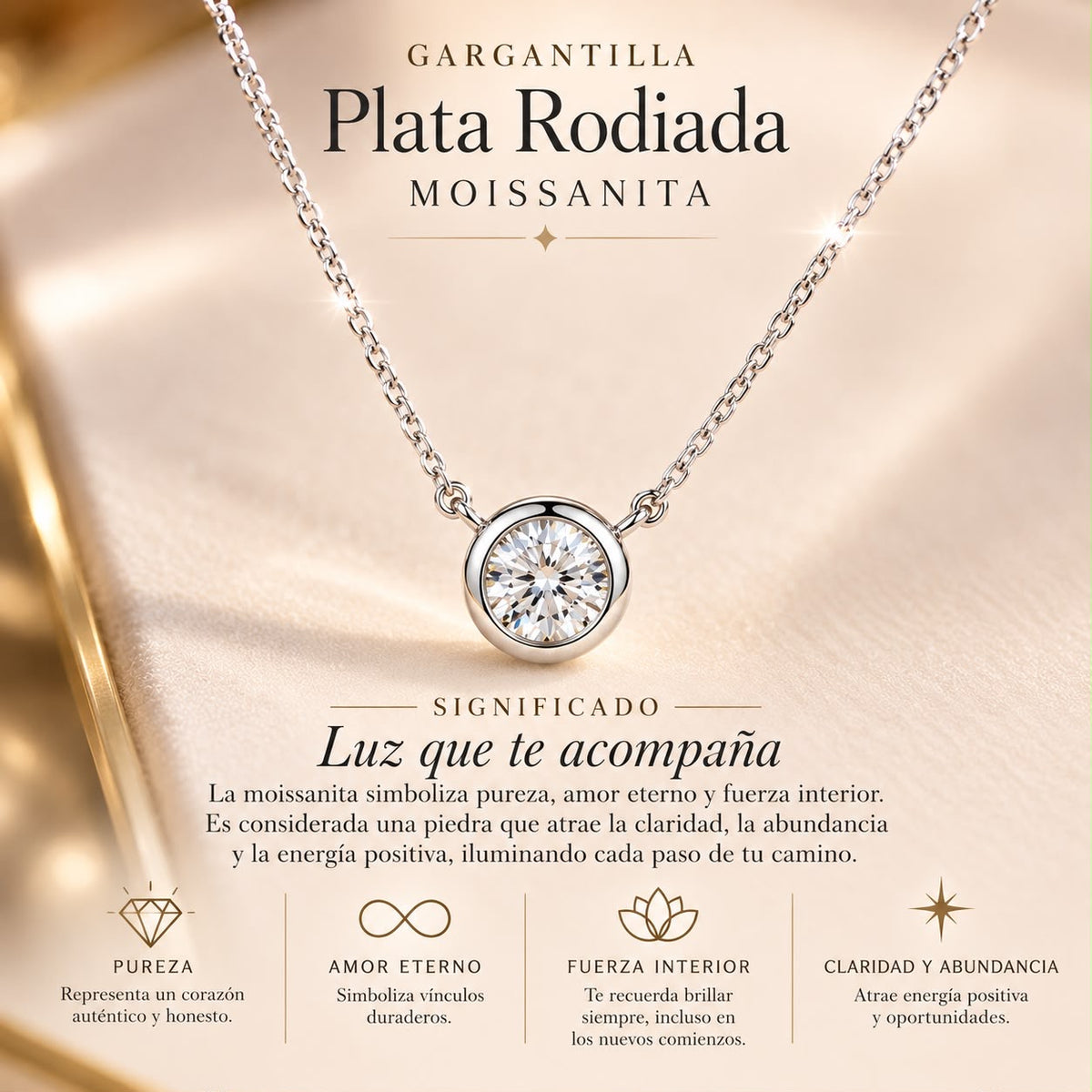 Gargantilla de Plata de Ley Rodiada con Moissanita