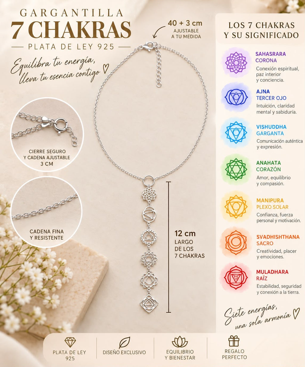 Gargantilla 7 Chakras de Plata de Ley 925