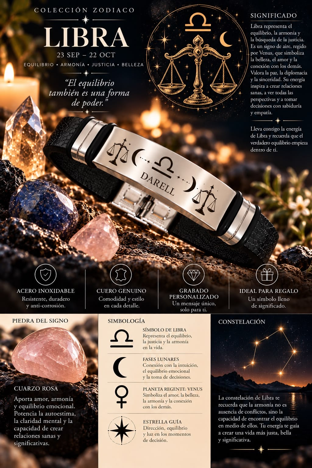 Pulsera Zodiaco Libra Personalizada