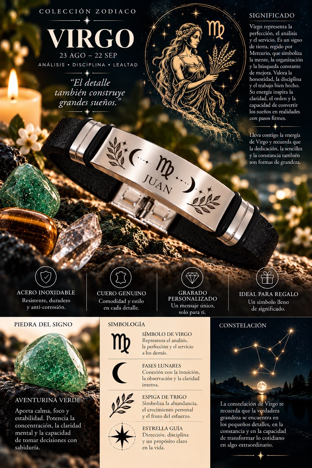 Pulsera Zodiaco Virgo Personalizada