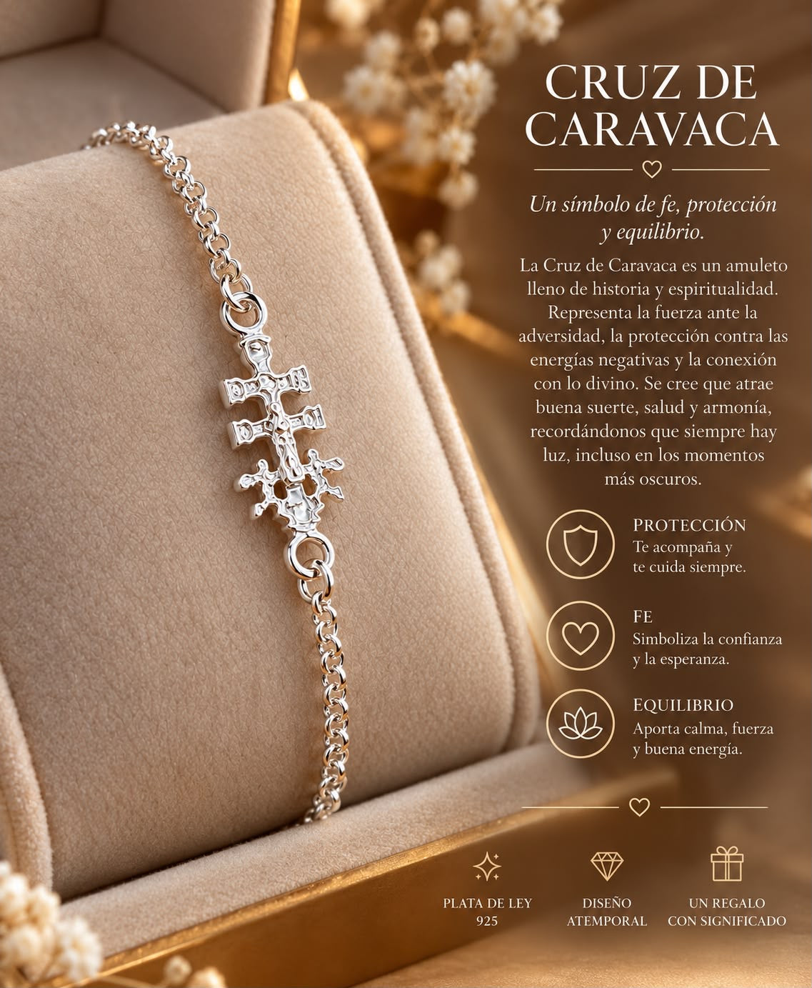 Pulsera Cruz Caravaca Plata