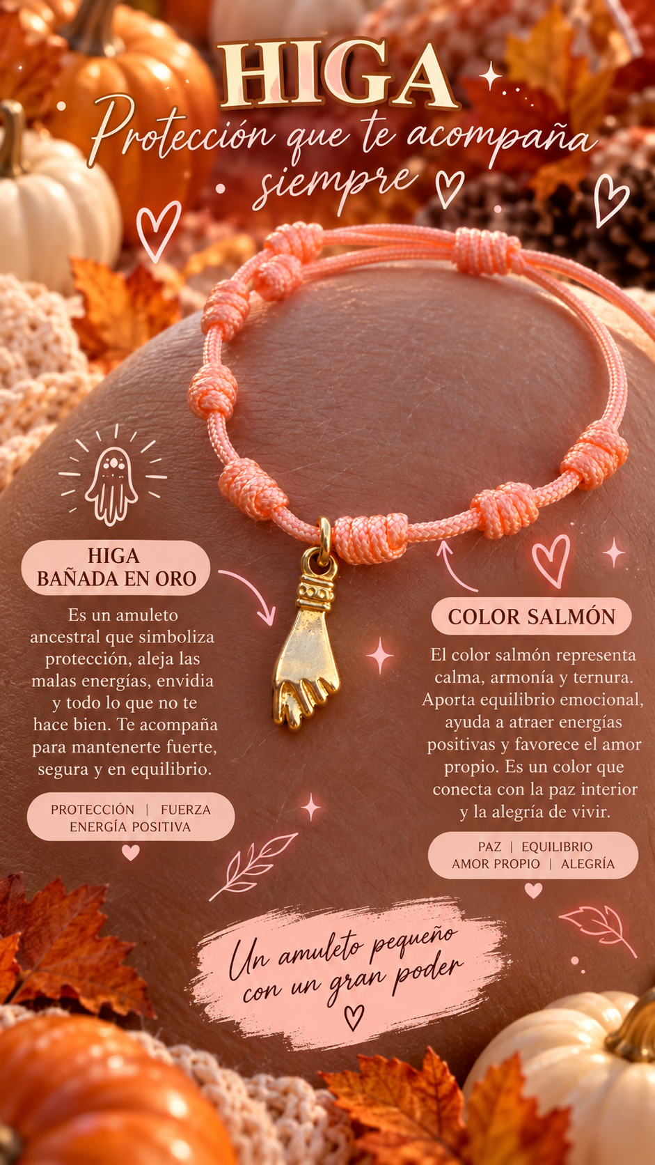 Pulsera Higa Bañada en Oro – Color Salmón