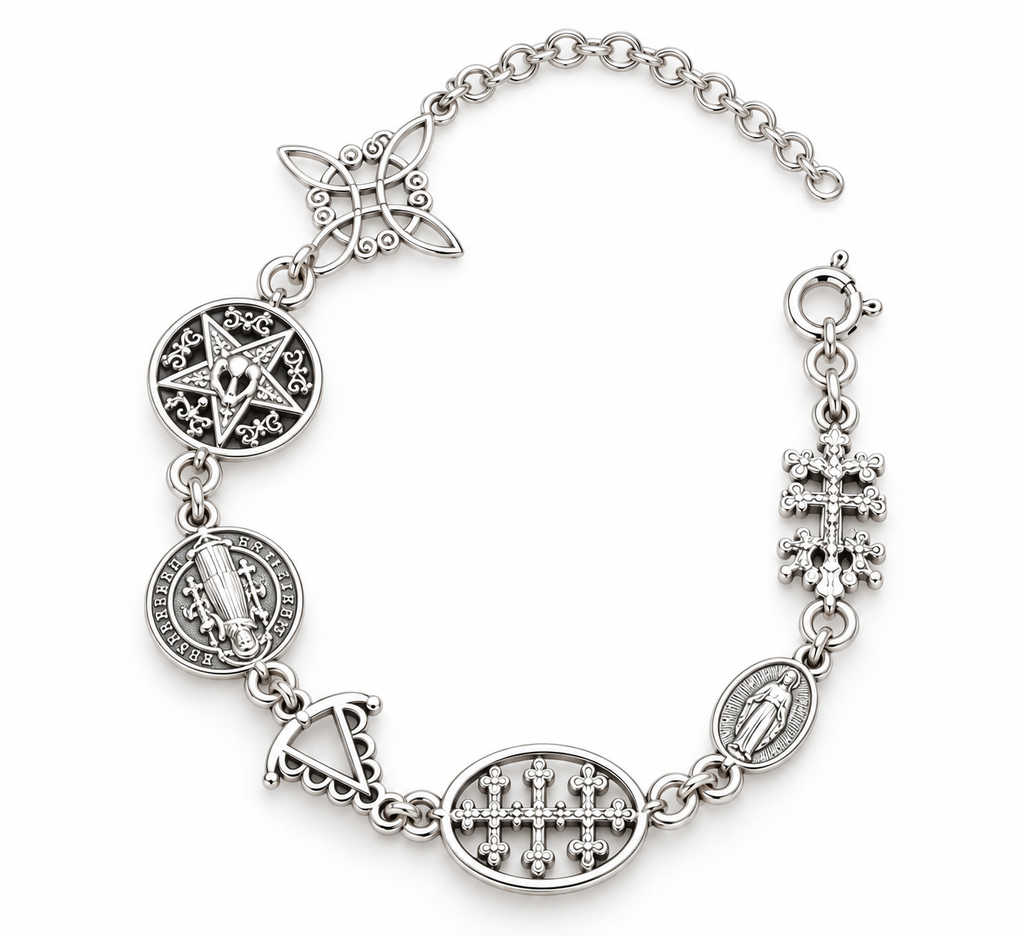 Pulsera de Plata con Medallas, Nudo Celta y Cruces Ornamentales