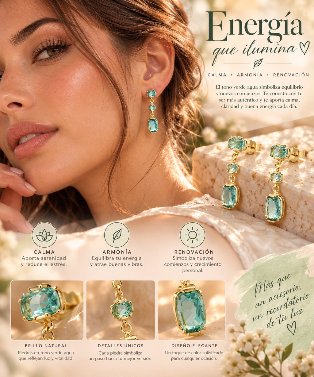 Pendientes de Plata con Piedras Verde Agua