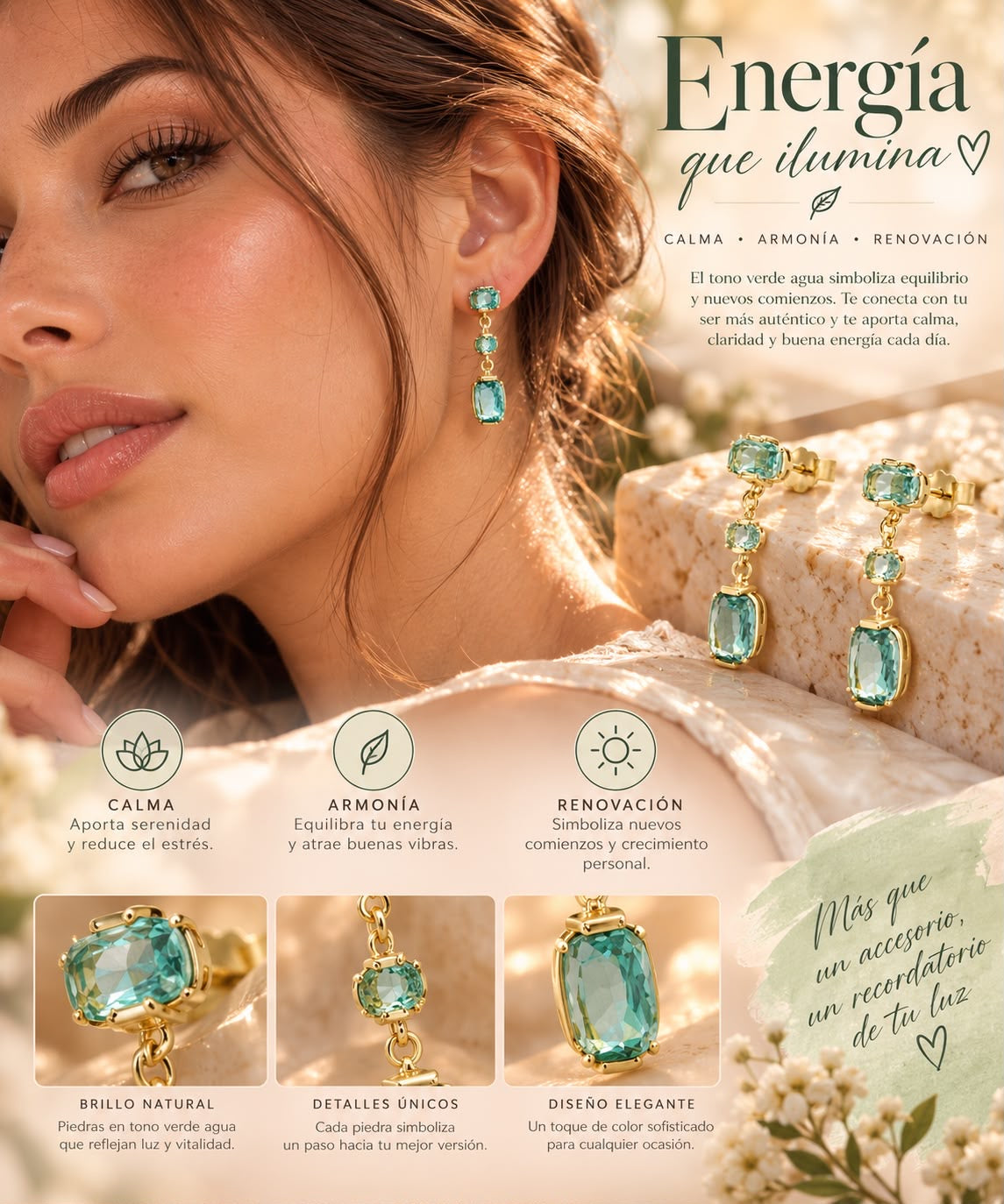 Pendientes de Plata con Piedras Verde Agua