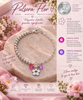 Pulsera de Plata de Ley 925 con Flor y Cristales Rosa y Morado