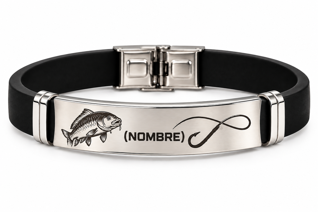 Pulsera Acero Personalizada Carpa y Anzuelo Infinito
