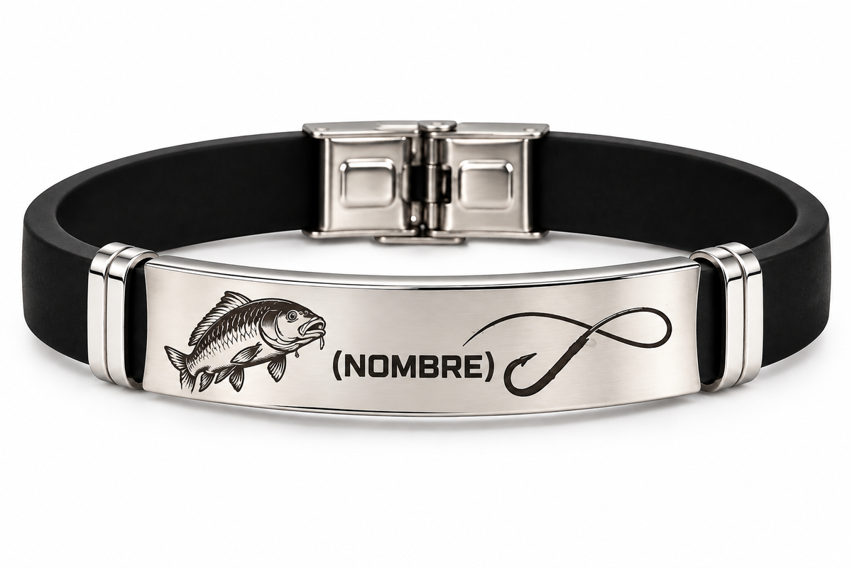 Pulsera Acero Personalizada Carpa y Anzuelo Infinito