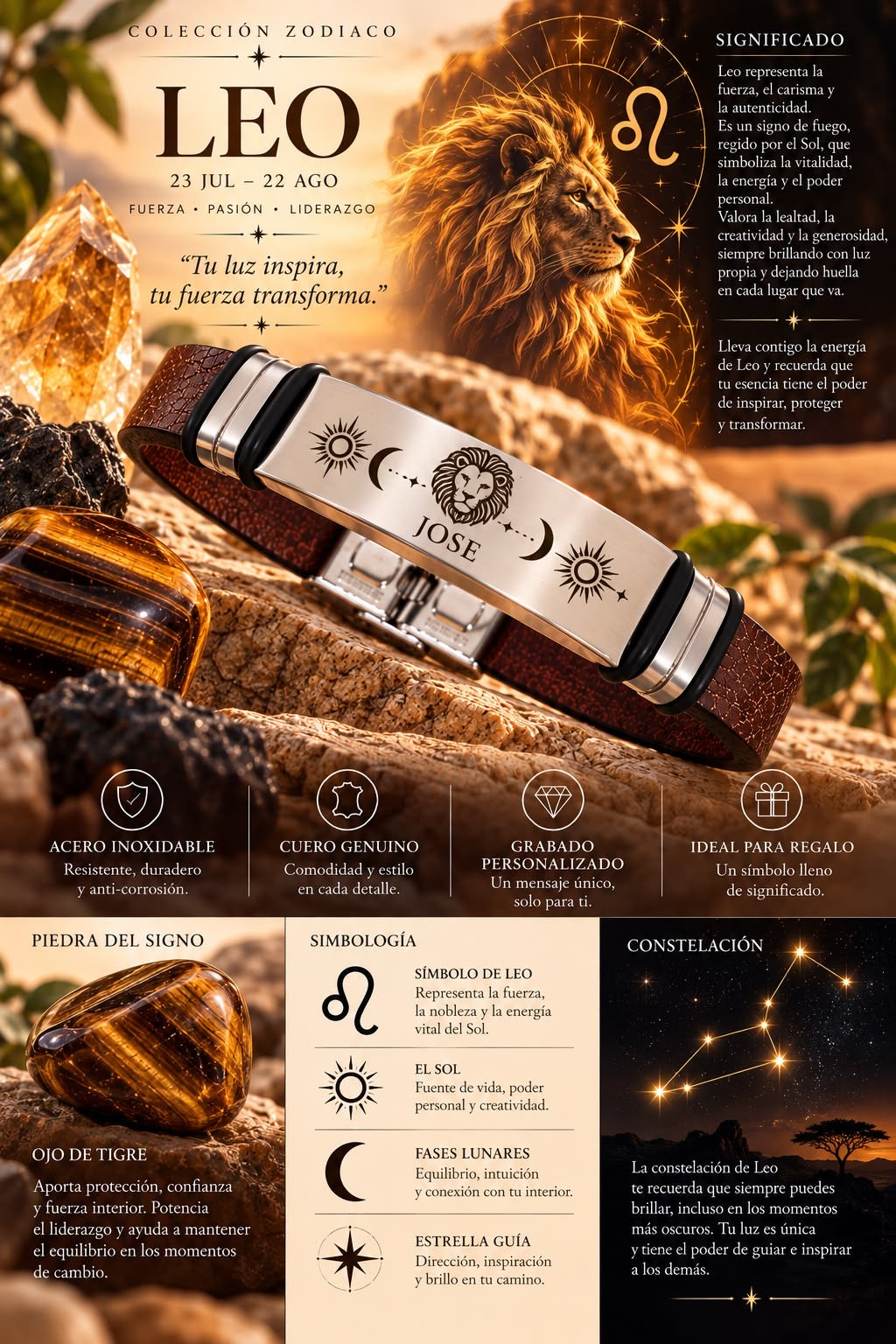Pulsera Zodiaco Leo Personalizada