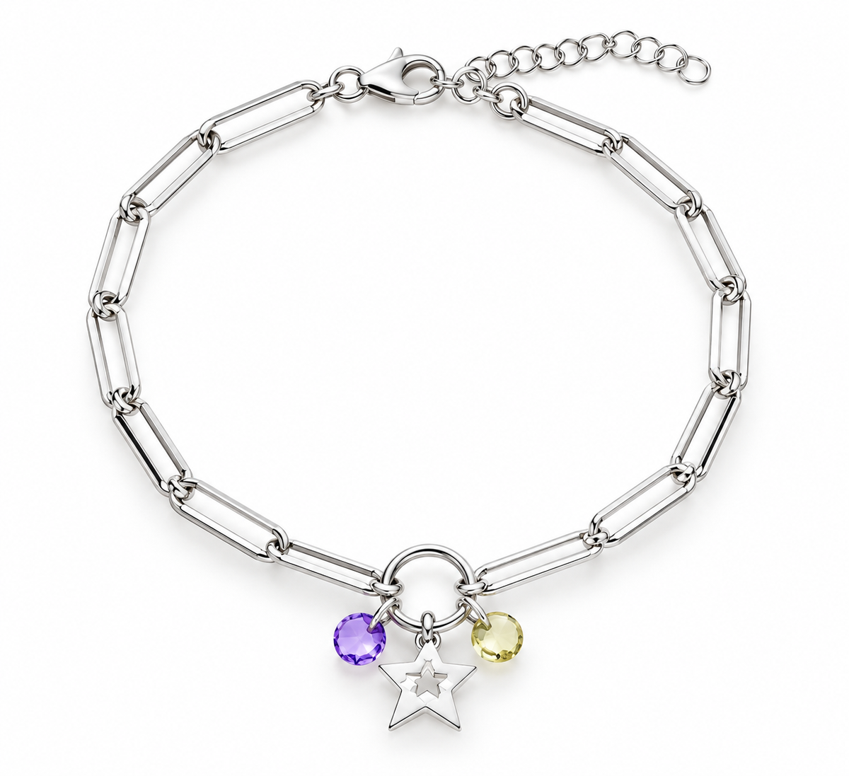 Pulsera de Plata de Ley 925 con Estrella y Piedras de Colores