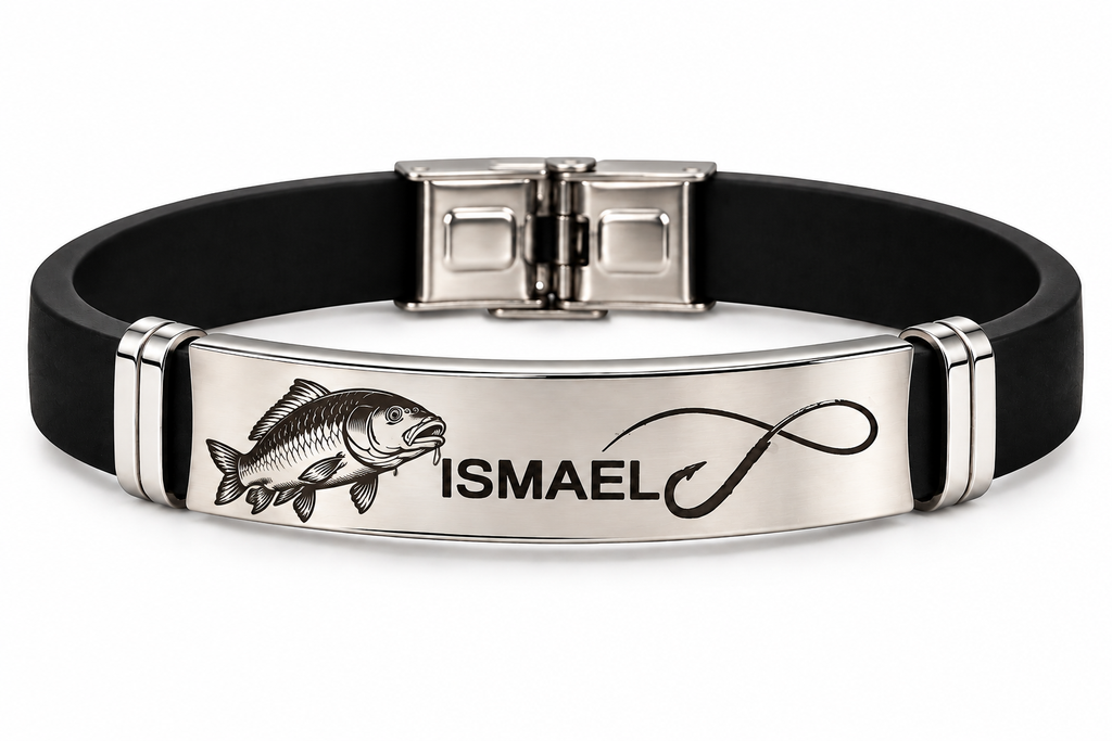 Pulsera Acero Personalizada Carpa y Anzuelo Infinito