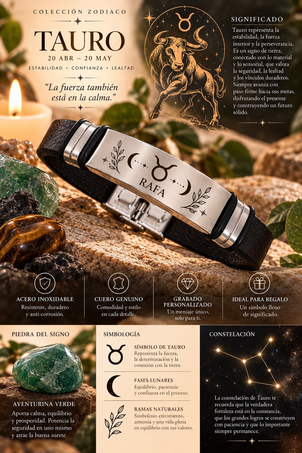 Pulsera Zodiaco Tauro Personalizada