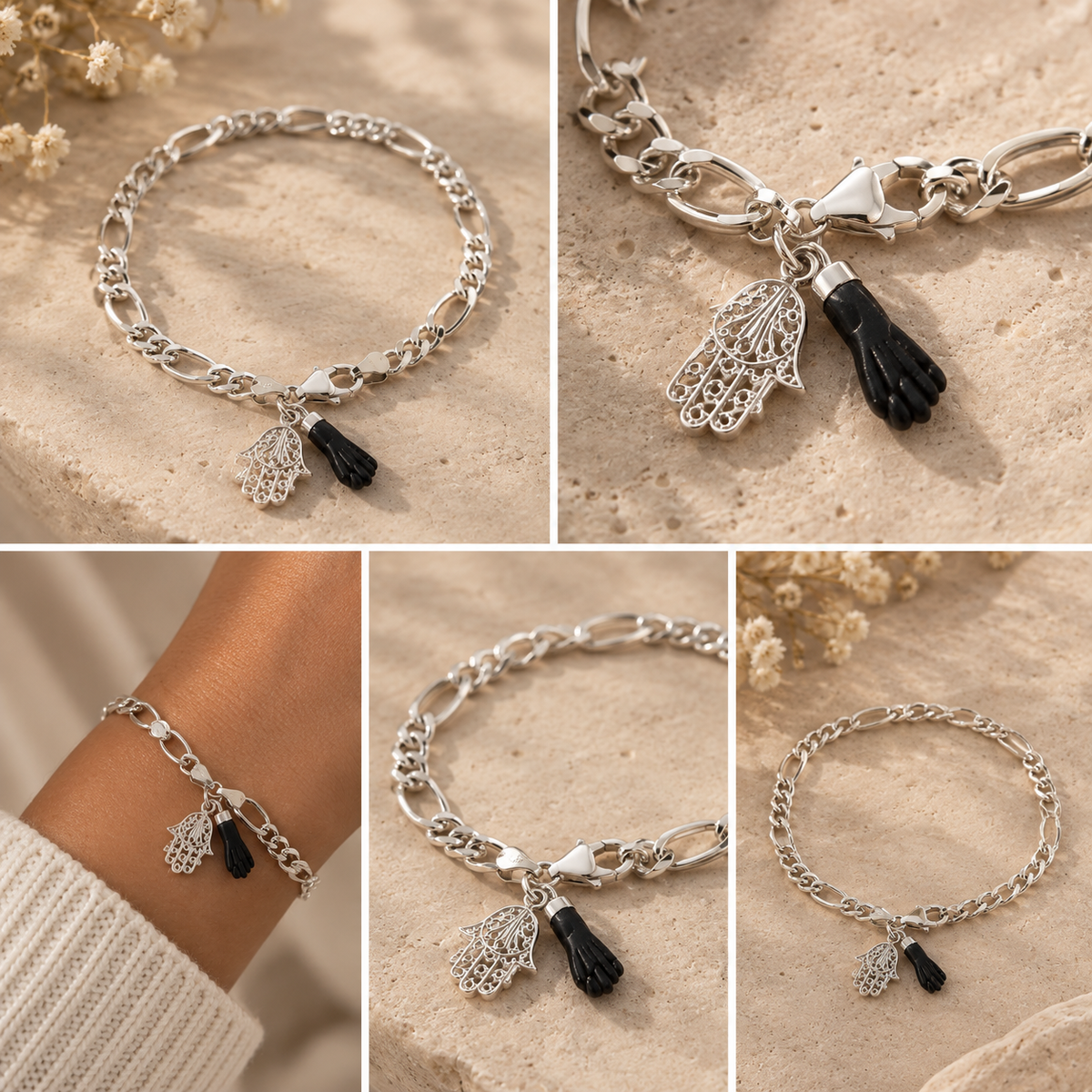 Pulsera Doble Protección – Mano de Fátima & Mano Protectora