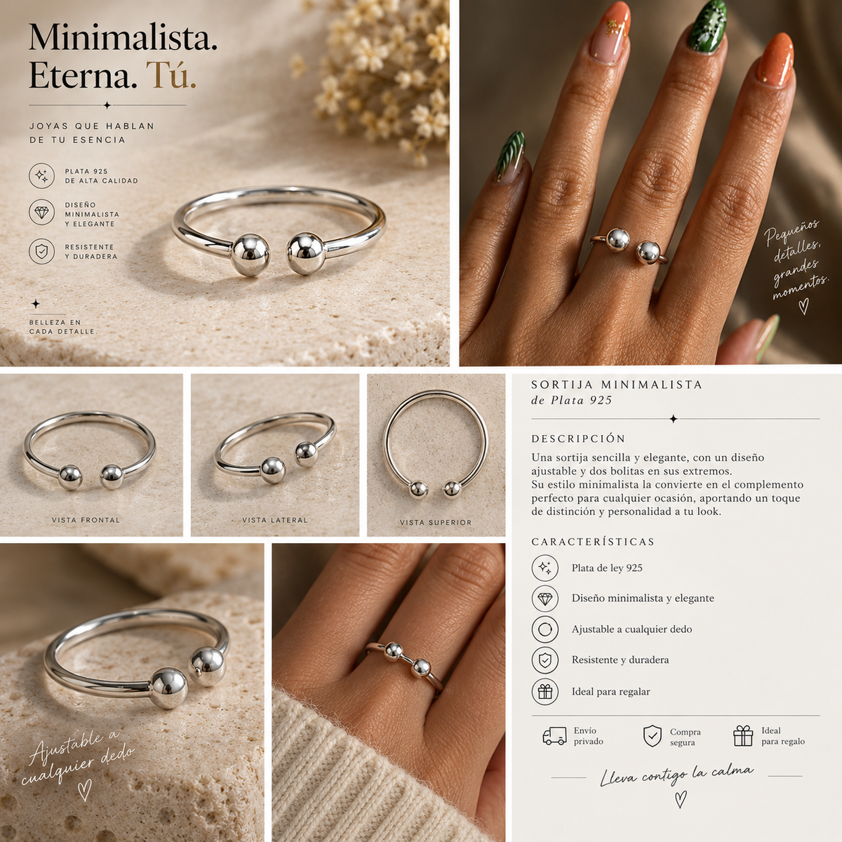 Sortija Minimalista de Bolitas – Plata 925