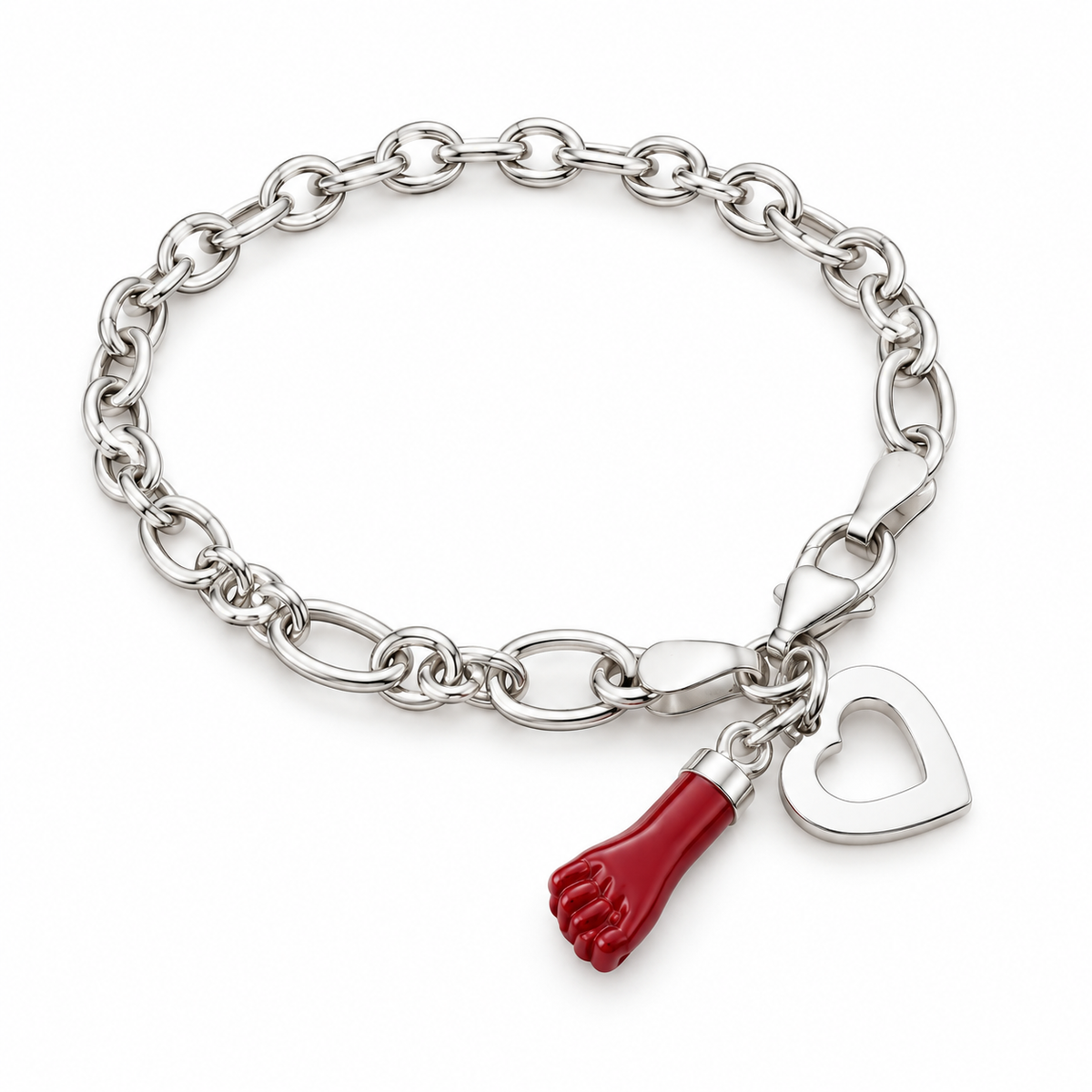 Pulsera Amor y Conexión – Corazón & Puño Rojo